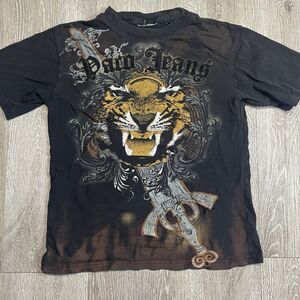 VTG Paco Jeans Shirt Men’s Small Tiger Big Print Short Sleeve Y2K Bleach Design